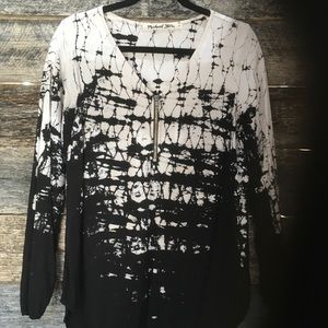 Zip front long sleeve tie dyed blouse